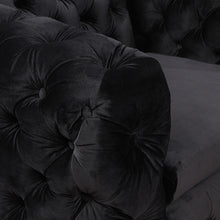 Load image into Gallery viewer, 3 Seater Sofa Classic Button Tufted Lounge in Black Velvet Fabric with Metal Legs