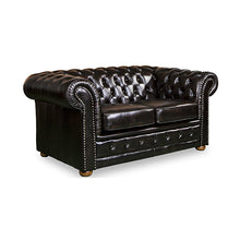 Load image into Gallery viewer, 2 Seater Genuine Leather Upholstery Deep Quilting Pocket Spring Button Studding Sofa Lounge Set for Living Room Couch In Brown Colour