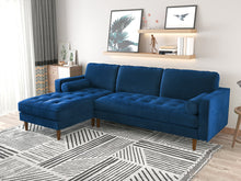 Load image into Gallery viewer, Velvet Upholstery 2 Seater Tufted Sofa Blue Color Lounge Set for Living Room Couch with Chaise