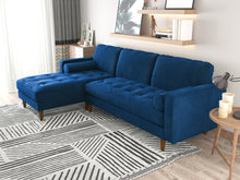 Load image into Gallery viewer, Velvet Upholstery 2 Seater Tufted Sofa Blue Color Lounge Set for Living Room Couch with Chaise