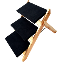 Load image into Gallery viewer, 3 Steps Portable Dog Cat Pet Stairs Ramp Black with Wood