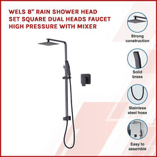 Load image into Gallery viewer, WELS 8" Rain Shower Head Set Square Dual Heads Faucet High Pressure With Mixer