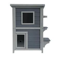 Load image into Gallery viewer, Cat House Weatherproof 2-Story Indoor Outdoor Wooden Shelter Bitumen Roof