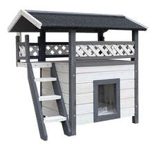 Load image into Gallery viewer, Cat House Weatherproof 2-Story Indoor Outdoor Wooden Shelter Bitumen Roof