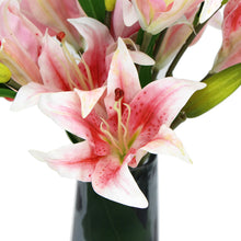 Load image into Gallery viewer, Premium Faux Pink Lily In Glass Vase (Artificial Tiger Lily Arrangement)