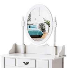 Load image into Gallery viewer, White, Girly Dressing Table with Stool & Mirror, in a Modern yet Old Fashioned Style. Includes Makeup & Jewellery Organizer Drawer Cabinet-Dressing Table-The White Mall