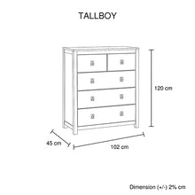 Load image into Gallery viewer, 4 Pieces Bedroom Suite with Solid Acacia Wood Veneered Construction in Queen Size White Ash Colour Bed, Bedside Table & Tallboy