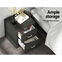 Load image into Gallery viewer, Artiss 2X Bedside Table 2 Drawers Fabric - CADEN Charcoal
