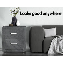 Load image into Gallery viewer, Artiss 2X Bedside Table 2 Drawers Side Table Fabric - CADEN Grey
