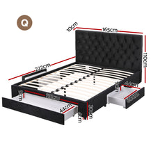 Load image into Gallery viewer, Artiss Queen Bed Frame Storage Charging Station Upholstered 3 Drawers USB Type - C - The White Mall
