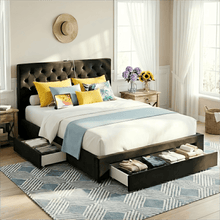 Load image into Gallery viewer, Artiss Queen Bed Frame Storage Charging Station Upholstered 3 Drawers USB Type - C - The White Mall
