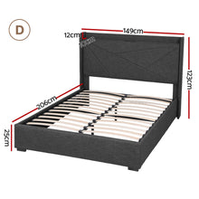Load image into Gallery viewer, Artiss Double Bed Frame Gas Lift Storage Bed with Charging Ports Upholstered Geometric Headboard Charcoal Grey - The White Mall

