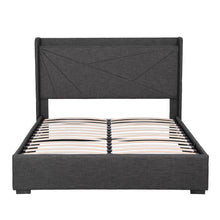 Load image into Gallery viewer, Artiss Double Bed Frame Gas Lift Storage Bed with Charging Ports Upholstered Geometric Headboard Charcoal Grey - The White Mall
