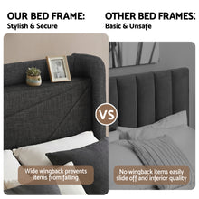 Load image into Gallery viewer, Artiss Double Bed Frame Gas Lift Storage Bed with Charging Ports Upholstered Geometric Headboard Charcoal Grey - The White Mall
