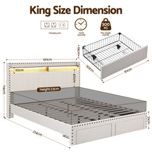 Load image into Gallery viewer, Artiss King Upholstered Bed Frame with Shelf Storage Drawers Charging Station Mood Lighting Linen - The White Mall
