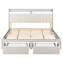 Load image into Gallery viewer, Artiss King Upholstered Bed Frame with Shelf Storage Drawers Charging Station Mood Lighting Linen - The White Mall
