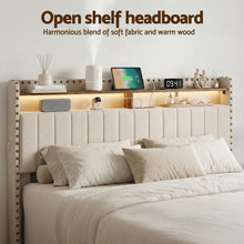 Load image into Gallery viewer, Artiss King Upholstered Bed Frame with Shelf Storage Drawers Charging Station Mood Lighting Linen - The White Mall
