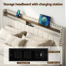 Load image into Gallery viewer, Artiss King Upholstered Bed Frame with Shelf Storage Drawers Charging Station Mood Lighting Linen - The White Mall

