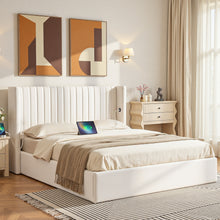 Load image into Gallery viewer, Artiss Double Bed Frame with Gaslift Storage USB Type-C Charging Ports Velvet Upholstery White
