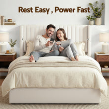 Load image into Gallery viewer, Artiss Double Bed Frame with Gaslift Storage USB Type-C Charging Ports Velvet Upholstery White
