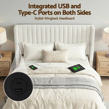 Load image into Gallery viewer, Artiss Double Bed Frame with Gaslift Storage USB Type-C Charging Ports Velvet Upholstery White
