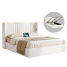Load image into Gallery viewer, Artiss Double Bed Frame with Gaslift Storage USB Type-C Charging Ports Velvet Upholstery White
