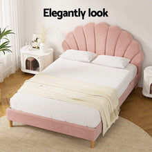 Load image into Gallery viewer, Artiss Bed Frame Double Size Scallop - Shape Bedhead Beds Base Pink Velvet Fabric - The White Mall
