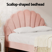 Load image into Gallery viewer, Artiss Bed Frame Double Size Scallop - Shape Bedhead Beds Base Pink Velvet Fabric - The White Mall
