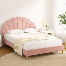 Load image into Gallery viewer, Artiss Bed Frame Double Size Scallop - Shape Bedhead Beds Base Pink Velvet Fabric - The White Mall

