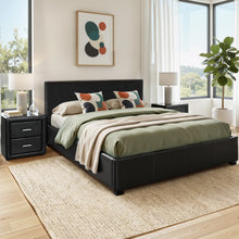 Load image into Gallery viewer, Artiss Gas Lift Queen Bed Frame and Bedside Table Set Leather Black
