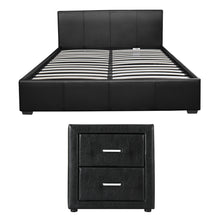 Load image into Gallery viewer, Artiss Gas Lift Queen Bed Frame and Bedside Table Set Leather Black
