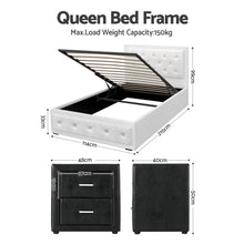 Load image into Gallery viewer, Artiss King Single Bed Frame Storage White Leather Gas Lift Bed Black Bedside Table Set
