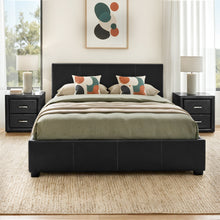 Load image into Gallery viewer, Artiss Gas Lift Queen Bed Frame and 2 Bedside Table Set Leather Black
