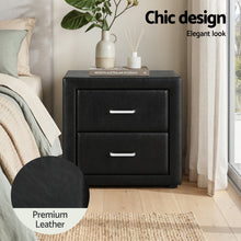 Load image into Gallery viewer, Artiss Gas Lift Queen Bed Frame and 2 Bedside Table Set Leather Black

