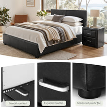 Load image into Gallery viewer, Artiss Gas Lift Queen Bed Frame and 2 Bedside Table Set Leather Black
