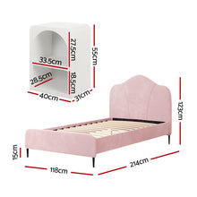 Load image into Gallery viewer, Artiss King Single Storage Bed Frame Velvet with Bedside Table Pink
