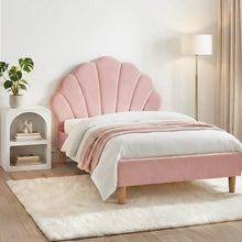 Load image into Gallery viewer, Artiss Bed Frame King Single with Bedside Table Set Scallop Headboard Pink Velvet Fabric Beds Base

