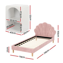Load image into Gallery viewer, Artiss Bed Frame King Single with Bedside Table Set Scallop Headboard Pink Velvet Fabric Beds Base
