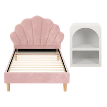 Load image into Gallery viewer, Artiss Bed Frame King Single with Bedside Table Set Scallop Headboard Pink Velvet Fabric Beds Base
