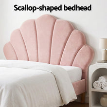 Load image into Gallery viewer, Artiss Bed Frame King Single with Bedside Table Set Scallop Headboard Pink Velvet Fabric Beds Base
