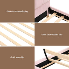 Load image into Gallery viewer, Artiss Bed Frame King Single with Bedside Table Set Scallop Headboard Pink Velvet Fabric Beds Base
