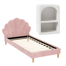 Load image into Gallery viewer, Artiss Bed Frame King Single with Bedside Table Set Scallop Headboard Pink Velvet Fabric Beds Base
