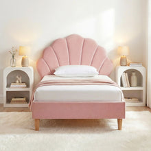 Load image into Gallery viewer, Artiss Bed Frame King Single with 2 Bedside Tables Set Scallop Headboard Pink Velvet Fabric Beds Base
