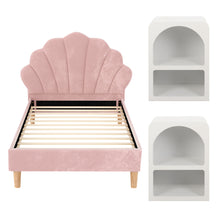 Load image into Gallery viewer, Artiss Bed Frame King Single with 2 Bedside Tables Set Scallop Headboard Pink Velvet Fabric Beds Base
