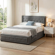 Load image into Gallery viewer, Artiss Upholstered Queen Gas Lift Storage Bed Frame with 2-Drawer Bedside Table Set
