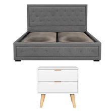 Load image into Gallery viewer, Artiss Upholstered Queen Gas Lift Storage Bed Frame with 2-Drawer Bedside Table Set
