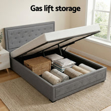 Load image into Gallery viewer, Artiss Upholstered Queen Gas Lift Storage Bed Frame with 2-Drawer Bedside Table Set
