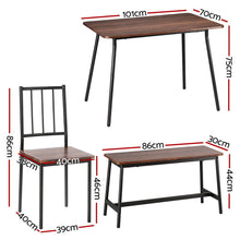 Load image into Gallery viewer, Artiss Dining Table and Chairs Set of 4 Bench Kitchen Furniture Rustic Brown
