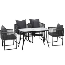 Load image into Gallery viewer, Gardeon 5PCS Outdoor Dining Set Table and Chairs Rope Patio Furniture Garden Black
