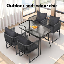 Load image into Gallery viewer, Gardeon 5PCS Outdoor Dining Set Table and Chairs Rope Patio Furniture Garden Black

